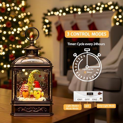 Christmas Snow Globe Lantern Water Glittering Gnomes Scandinavian Santa Elf with Whimsical Christmas Tree, Lighted Lantern for Christmas Festival Decoration Gifts - Image 4