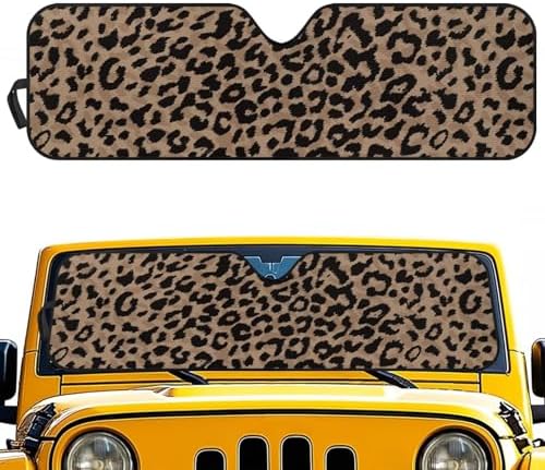 Renewold Leopard Print Automotive Front Windshield Sunshade for Jeep Wrangler Sunlight UV Rays Heat Blocker Sun Visor Shield Suitable for Jeep Gladiator JT 2020-2023 Car Accessories Interior Sun Shade