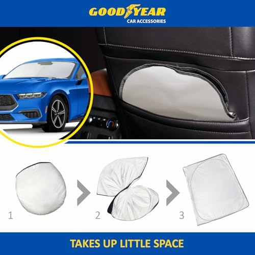 Goodyear Foldable Windshield Sunshade for Ford Mustang 2015-2023, Truck car Accessories, Sunshade Cover, Sun Shade Car Windshield, Window Sun Blocker - GY008290