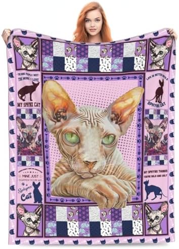 Sphynx Cat Blanket Hairless Cat Throw Blanket Sphynx Lover Gifts for Girls Women Kids Adults Stuff Soft Warm Fleece Flannel Bedding Plush for Couch Sofa Bed Room Decor 50"X60" - Image 2