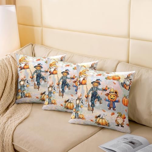 Fall Pumpkin 2 Pack Pillow Covers 16"x16",Rustic Farmhouse Autumn Harvest Pillowcase Double Sides Print Cushion Case,Thanksgiving Scarecrow Sunflower Maple Leaves Throw Pillow Covers - Image 4