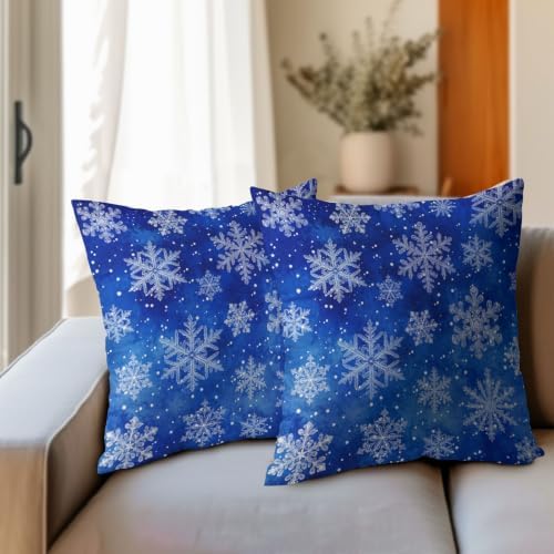 Winter Blue Throw Pillow Covers 22x22 Set of 2 Snowflake Christmas - Image 4