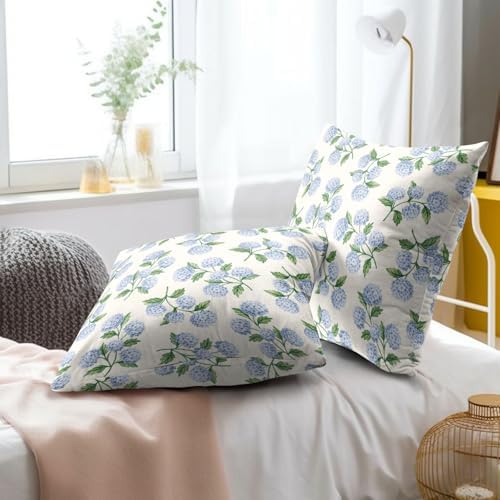 Sweetshow Blue Green Hydrangea Flower Throw Pillow Covers 20X20 Inches Set of 2 Spring Summer Floral Pillowcase Soft Cotton Square Seasonal Cushion Covers for Living Room Sofa Bedroom Decor - Image 6