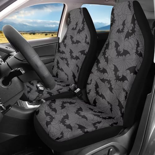 Halloween Bat Car Front Seat Covers Breathable Car Seat Covers Front Seats Only Stretch Polyester Fabric Cover Easy to Install Universal Fit for Most Vehicle