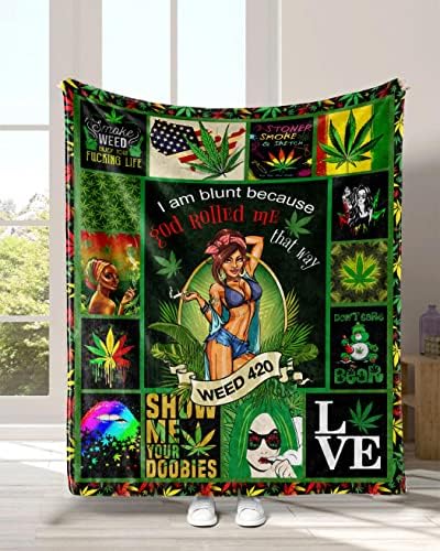Socira Weed Decor Flannel Throw Blanket, Marijuana Gifts - Super Soft, Thin, Noon Break Blanket for Office, Home, Car, 40''X50'' by Socira