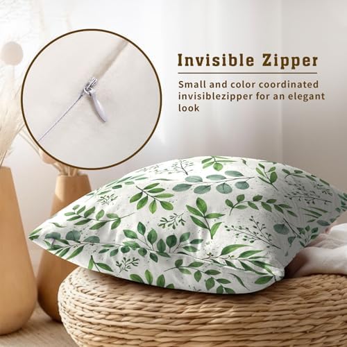 Sweetshow Sage Green Pillow Covers 20x20 Inch Spring Watercolor Eucalyptus Floral Pillowcase Set of 2 Leaf Print Throw Pillow Covers Soft Cotton Square Cushion for Home Couch Sofa Bedroom Livingroom - Image 4