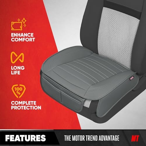 Motor Trend Seat Covers for Cars Trucks SUV, Faux Leather 2-Pack Gray Padded Car Seat Covers with Storage Pockets, Premium Interior Seat Cover
