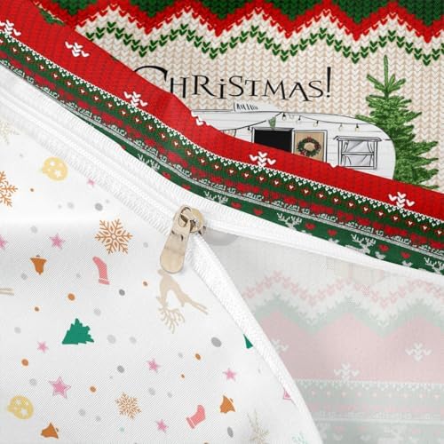 Merry Christmas Kids Duvet Cover Set King Size,Happy Camping Camper Rustic Bedding Set,Girls Boys Adults Room Decor,Christmas Deer Snowflake Comforter Cover,Colorful Xmas Quilt Cover,2 Pillowcases - Image 6
