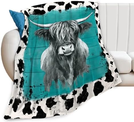 Highland Cow Blanket Highland Cows Throw Blankets Rustic Farmhouse Cattle Print Cozy Fleece Flannel Stuff Plush Lightweight Bedding Lover Gifts for Men Women Adults for Couch Sofa Bed Decor 60"X80" by Unknown