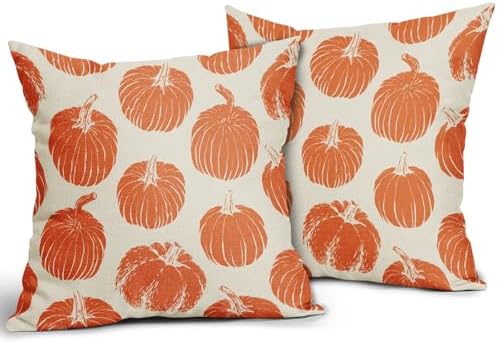 Orange Pumpkin Fall Pillow Covers 20x20 Set of 2 Autumn Harvest Print Thanksgiving Decorative Throw Pillows Outdoor Farmhouse Cushion Case Seasonal Decor for Couch Sofa Bed - Image 2