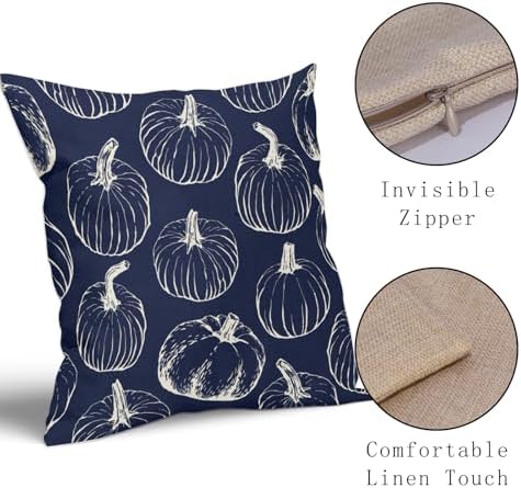 Navy Blue Fall Pumpkin Pillow Covers 24x24 Set of 2 Autumn Themed Thanksgiving Cream Print Decorative Throw Pillows Outdoor PillowCase Farmhouse Linen Cushion Case Decor for Home Sofa Couch Bed - Image 4