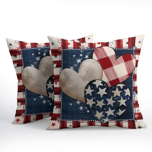 4th of July Pillow Covers 20x20 Set of 2, Patriotic Throw Pillow Covers Independence Memorial Day Pillowcase, Summer Stripes Decorative Fourth of July Cushion Case Couch for Indoor Outdoor Home Decor - Image 2
