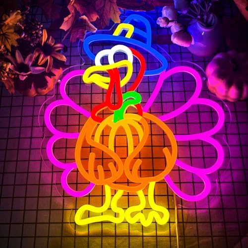 Turkey Neon Sign Thanksgiving Neon Sign Dimmable Pumpkin Neon Light for Wall Decor Happy Thanksgiving Neon Light for Wall Art Window Home Party Holiday Gift - Image 2