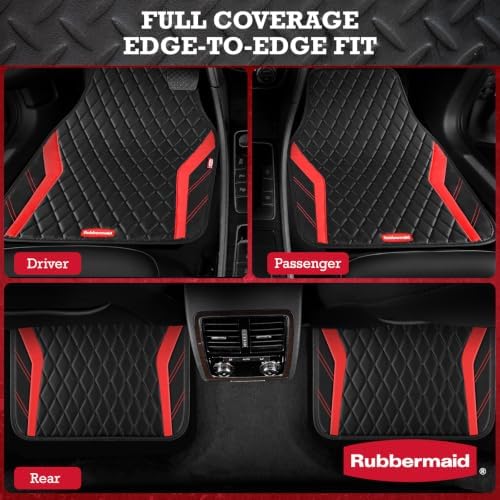 Rubbermaid Car Floor Mats, 4-Piece All Weather Floor Mats Set for Cars, SUVs & Trucks, Waterproof Heavy Duty PVC Automotive Floor Liners, Anti-Slip Front & Rear Mats, Red