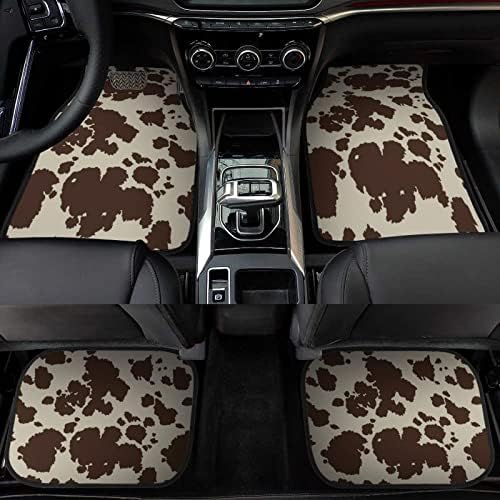 Cow Car Floor Mats Set of 4,Brown Cow Animal Print Vehicle Front Rear Carpets Mat Stylish Car Floor Carpets Rugs Non-Slip Auto Foot Mats Cushioned Car Accessories Universal Fit for Car SUV Truck Van