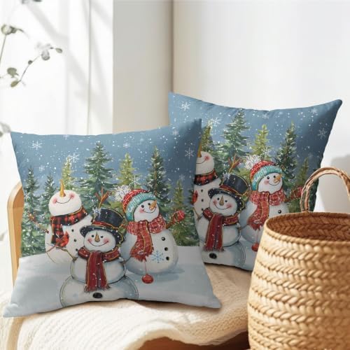 Christmas Snowman Pillow Covers 16x16 Set of 2 Blue Highly Absorbent - Image 7