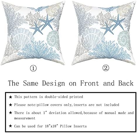 Nautical Coastal Throw Pillow Covers 24x24 Inch Summer Ocean Themed Seashell Coral Starfish Pillow Cases Set of 2 Soft Cotton Square Cushion Covers for Home Couch Sofa Patio Bedroom - Image 6