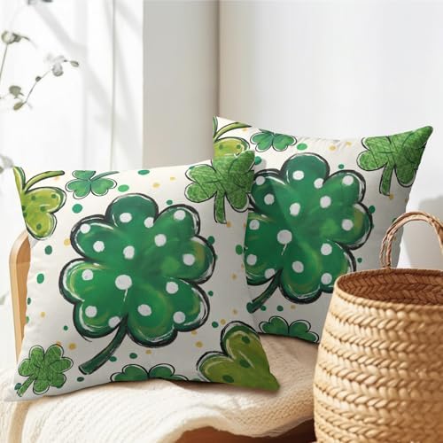 St Patricks Day Pillow Covers 16x16 Set of 2 Shamrock Clover Throw Pillow Covers Rustic Spring Pillowcase Linen Decoration Farmhouse Decorative Green Cushion Case Couch for Indoor Outdoor Home Decor - Image 7