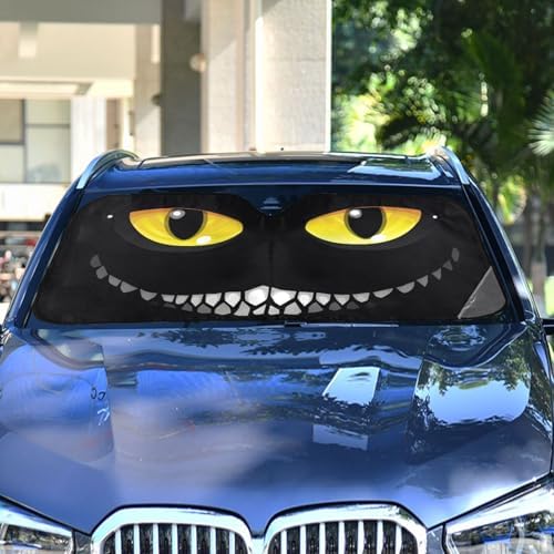 Black Cat Eyes Smile Car Windshield Sun Shade Foldable UV Ray Sun Visor Protector Sunshade to Keep Your Vehicle Cool (55" x 27.6") Halloween