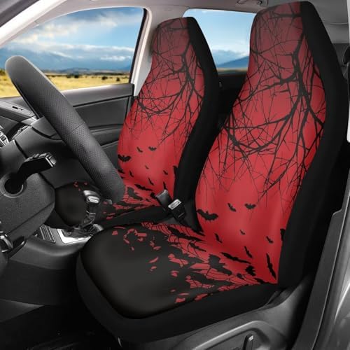 Halloween Bat Car Seat Covers Set of 2, Universal Thin Car Front Seats Branch Vehicle Enterior Protector Suitable Fits Most Car Auto SUV Sedan Truck