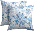 Christmas Pillow Covers 16x16 Set of 2 Decorations Blue White Snowflakes Throw Pillow Covers Decorative Vintage Winter Pillow Case Farmhouse Rustic Pillowcases Cozy Soft for Sofa Bed Chair Home Decor by Trongr