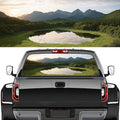 Valley Lake Truck Back Window Graphics Decals, Modern Forest Sunrise Landscape Universal See Through Rear Window Vinyl Wrap Full Window Decals for Trucks SUV 66 x 22 inch