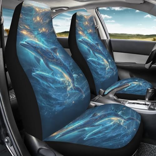 Dolphins Undersea Print Car Seat Covers 4Pcs Front & Rear Breathable Seat Covers Universal Fits for Truck, Sedan, SUV Auto Interior Protector Car Accessories
