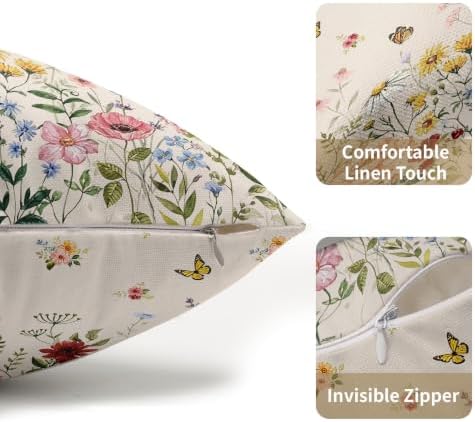 Spring Floral Pillow Covers 12x20 Set of 2 Green Garden Plant Butterfly Throw Pillows Covers Springtime Watercolor Decorative Farmhouse Cushion Case for Room Couch Sofa - Image 5