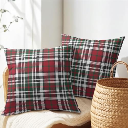Christmas Plaid Pillow Covers 16x16 Set of 2 Red Highly Absorbent - Image 7