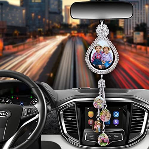 Car Charms for Rear View Mirror Photo Frame Personalized Custom Photo Gift Personalized Car Interior Accessories Water Drop Ornaments - Image 3
