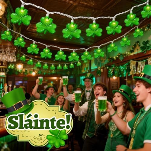 St Patricks Day Decorations - Led Shamrock String Lights, 8.5Ft Clear Shamrock Lights Plug in St Patricks Day Lights for Irish St. Patrick's Day Home Yard Bar Party Decor, 0.48W LED Energy Efficient - Image 6