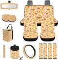 15Pcs Car Seat Cover Full Set Car Steering Wheel Cover Seat Belt Cover Trash Bin Air Vent Storage Box Front Rear View Mirror Car Cup Holder Keychain, Autumn Fall Maple Leaves
