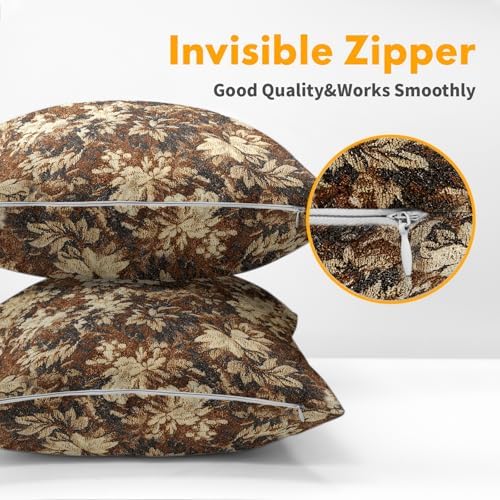 Spring Brown Pillow Covers 22x22 Set of 2 Neutral Floral Throw Pillow Covers Vintage Pillowcase Linen Decoration Farmhouse Soft Decorative Farmhouse Accent Cushion Case Couch for Indoor Home Decor - Image 5