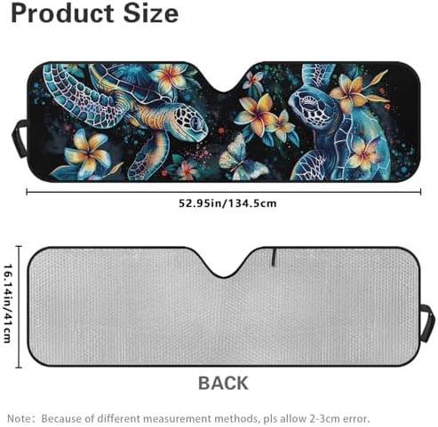 Renewold Boho Sea Turtle Flower Car Windshield Sun Shade Auto Front Window Sunshade Keep Vehicle Cool Sun Visor Shield Fit for Jeep Wrangler JK JKU JL 2/4 Door Jeep Gladiator JT Block UV Heat Sunlight