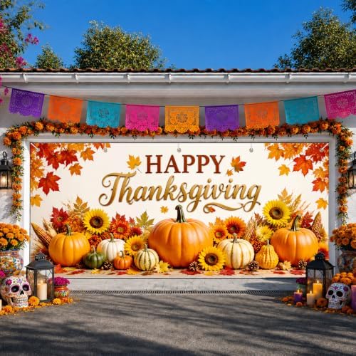 IVN Thanksgiving Garage Door Cover 16x7ft Pumpkin Sunflower Fall Banner - Image 5