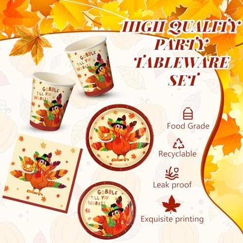 Sliner 180 Pcs Thanksgiving Disposable Dinnerware Set, Classic Turkey - Image 3