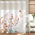 No Hook Shower Curtain with Snap in Liner, Hotel Style Watercolor Fall Autumn Pumpkins Animals Thanksgiving Shower Curtain Waterpoof Washable with See Through Top Window,71"x71" by Caheansi