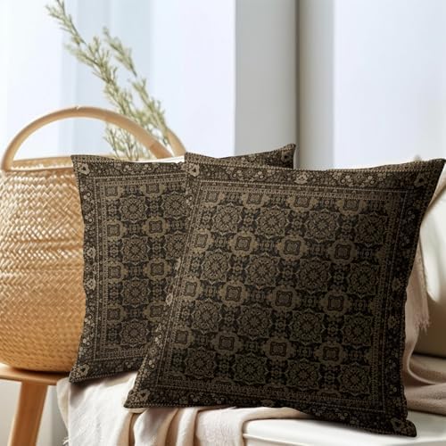 Brown Antique Tabriz Rug Print Pillow Covers 12x12 Inches Retro Turkish Throw Pillow Case Set of 2 Vintage Floral Block Print Pillows Cotton Linen Cushion Cover for Home Couch Sofa Livingroom - Image 7