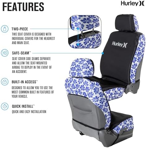Hurley Universal Seat Covers for Cars, Truck, and SUV, Rugged Automotive Seat Covers, Durable Seat Protection, Polyester Conversational Jacquard, Fitted Low Back