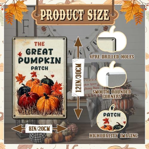 Fall Sign Happy Thanksgiving Vintage Sign The Great Pumpkin Patch 8x12Inch - Image 2