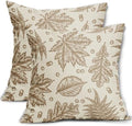 Brown Fall Pillow Covers 16x16 Set of 2 Cream Maple Leaf Print Autumn Colored Harvest Decorative Outdoor Pillowcases Farmhouse Seasonal Throw Cushion Case Decor for Home Couch Sofa Bed by Aytipun