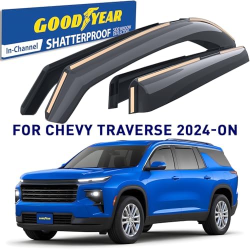 Goodyear Shatterproof in-Channel Window Deflectors for Chevrolet (Chevy) Traverse 2024-2026, Rain Guards, Window Visors for Cars, Vent Deflector, Car Accessories, 4 pcs - GY009016