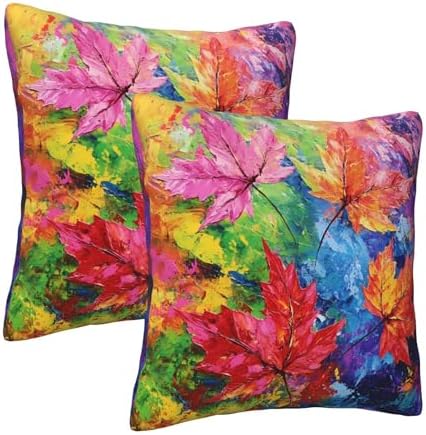 Colorful Autumn Maple Leaf Throw Pillow Covers 18x18 inch Set of 2 Pillow Case Cushion Cover for Home Sofa Couch Living Room Car Decor - Image 2