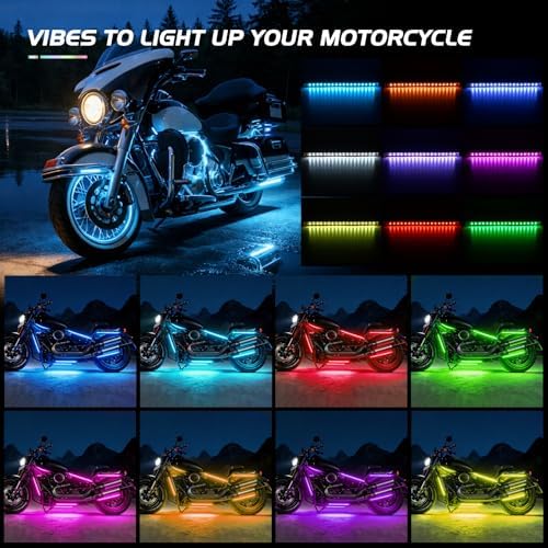 Nilight 8PCS Motorcycle RGB Led Light Kit Waterproof Multi Color Atmosphere Neon Accent APP and Remote Control Underbody Strips for Harley Davidson Honda Kawasaki Suzuki