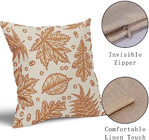 Fall Pillow Covers 20x20 Set of 2 Burnt Orange Maple Leaf Thanksgiving Decorative Pillowcases Outdoor Throw Cushion Case Sofa Couch Bed Decor - Image 4