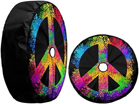 Delerain Spare Tire Cover with Backup Camera Hole Hippie Symbols Wheel Covers Waterproof Dust-Proof UV Sun Universal Fit for Jeep Trailer RV SUV Truck (17 Inch for Diameter 31"-33") - Image 3