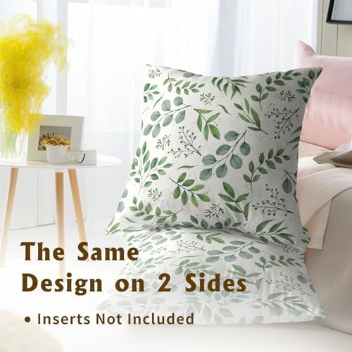 Sweetshow Sage Green Pillow Covers 12x12 Inch Spring Watercolor Eucalyptus Floral Pillowcase Set of 2 Leaf Print Throw Pillow Covers Soft Cotton Square Cushion for Home Couch Sofa Bedroom Livingroom - Image 5