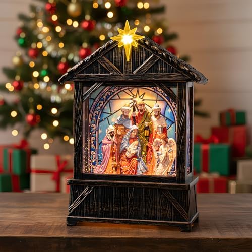 Christmas Snow Globe Lantern Water Glittering Nativity Manger with Star, USB Lined/Battery Operated Lighted Lantern for Christmas Festival Decoration Gifts - Image 2