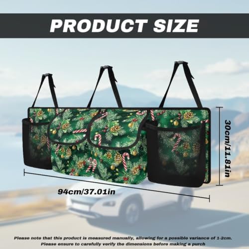 Christmas Pine Candy Car Trunk Organizer Car Backseat Storage Bag with 4 Pockets Hanging Trunk Cargo Storage Universal Auto Accessories for Sedans SUV Trucks Van
