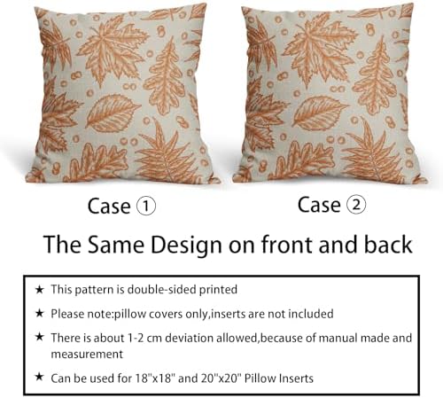 Orange Fall Pillow Covers 16x16 Set of 2 Cream Maple Leaf Print Autumn Colored Harvest Decorative Outdoor Pillowcases Farmhouse Seasonal Throw Cushion Case Decor for Home Couch Sofa Bed - Image 5